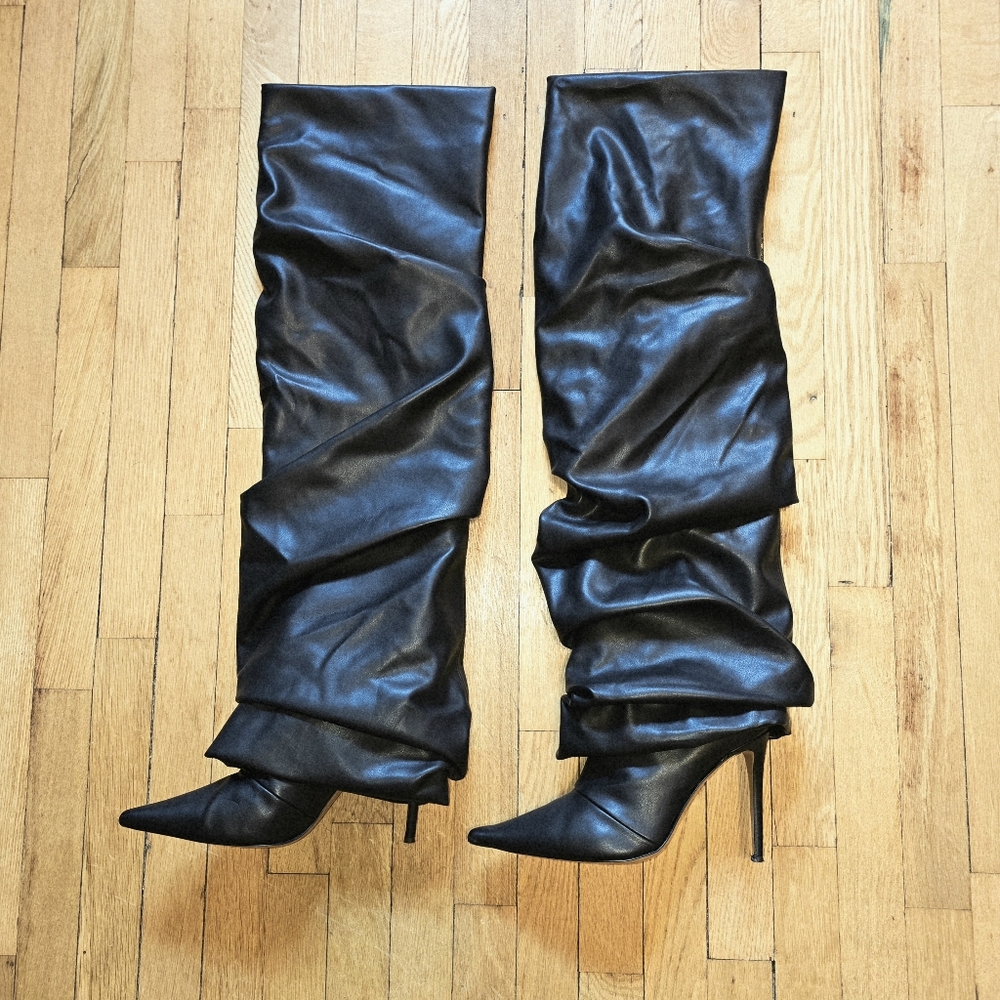 ALEXANDRE VAUTHIER Black Draped Thigh-High Boots Sz 41 (US 10/11) - Picture 6 of 16
